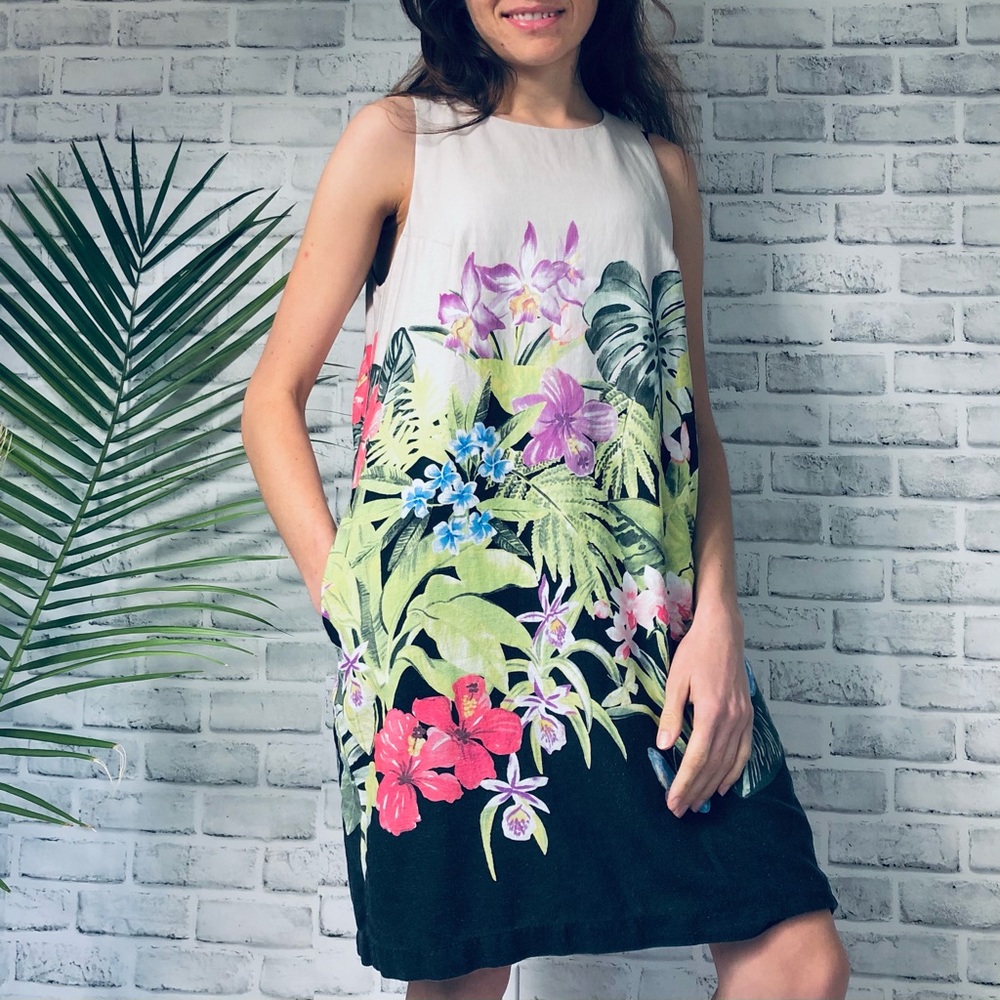 TOMMY BAHAMA Floral Sleeveless Dress Linen Medium Authentic NWT fairycore